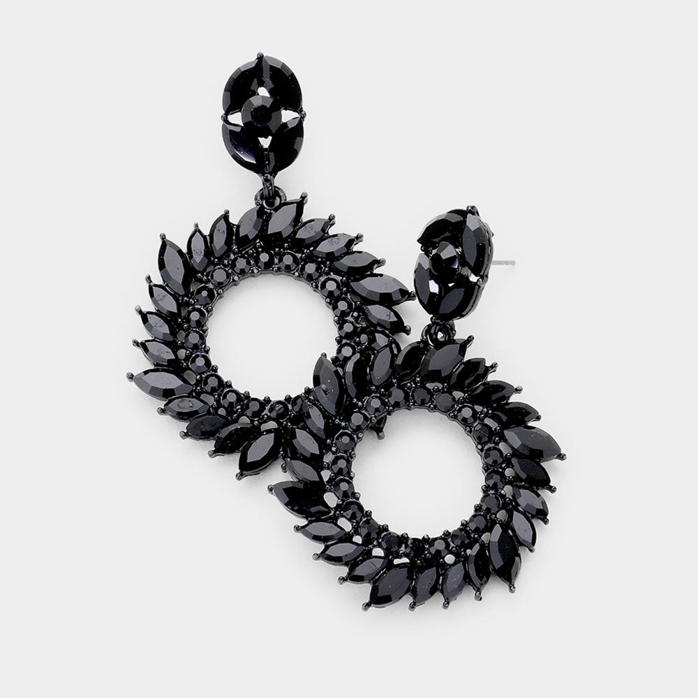 Spiral Marquise Stone Open Circle Evening Earrings