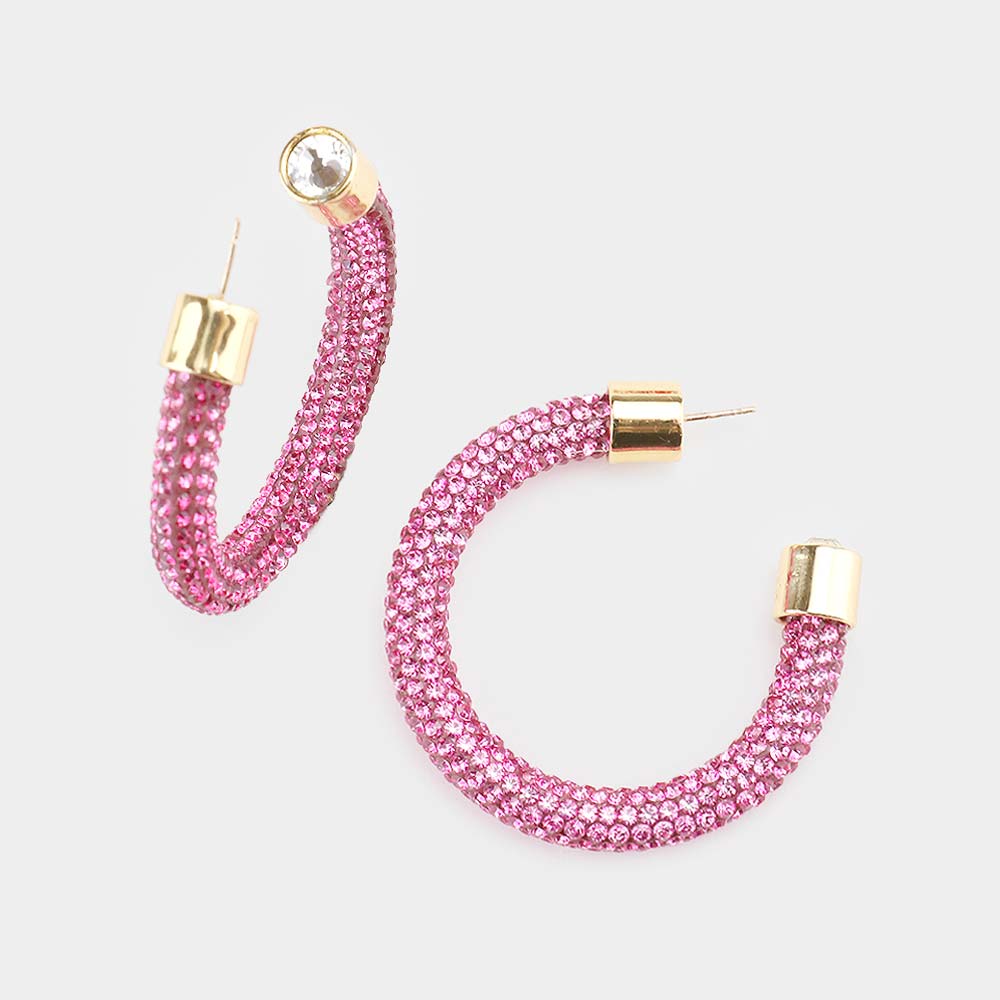 Small Pink Half Hoop Studded Earrings