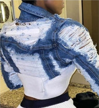 Load image into Gallery viewer, Ripped to a tee denim jacket
