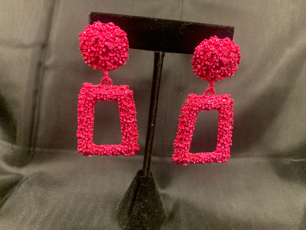 Hot Pink Geometric Statement Earrings