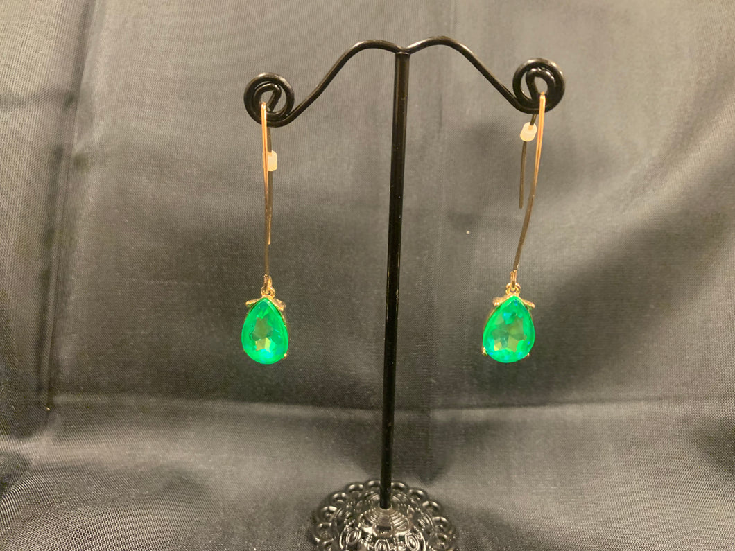 Gold & Green Gem Drop Earrings